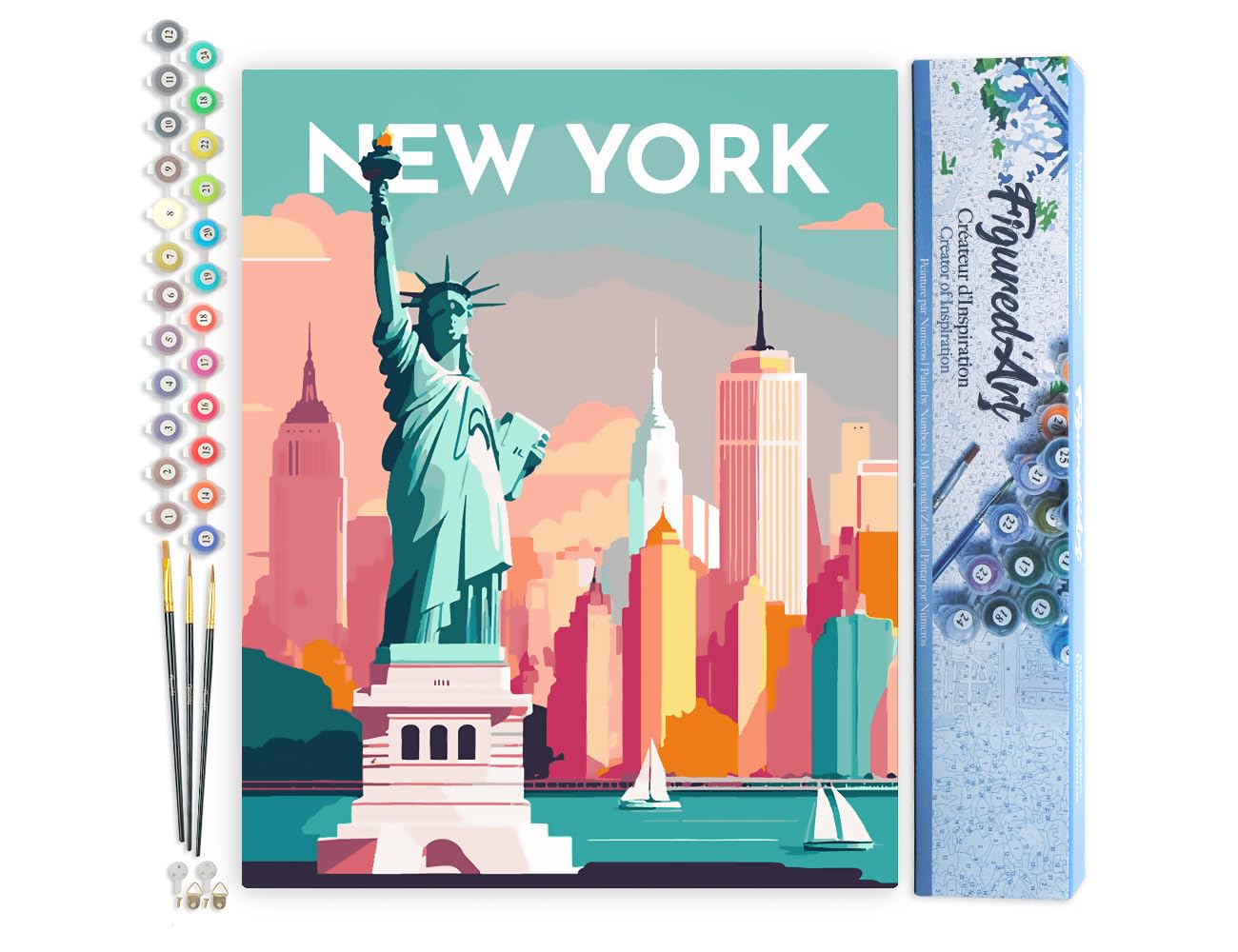 Figured'Art Paint by Numbers for Adults Travel Poster New York 40x50cm - Craft Art Painting DIY Kit Rolled Canvas Without Frame