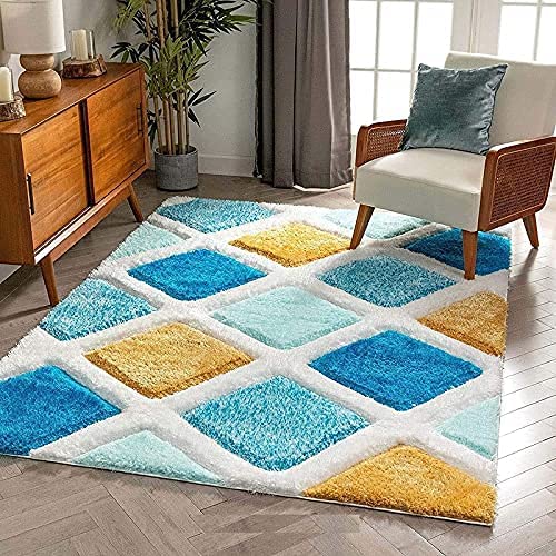 Image of Soft Modern Shag Area Rugs Fluffy Living Room Carpet Comfy Bedroom Home Decorate Floor Kids Playing Mat Size 8x8 Feet Square Color Multi G