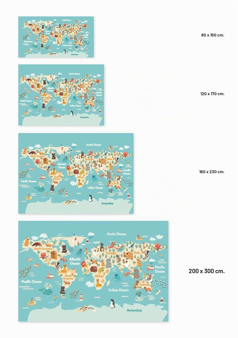Panorama Tappeto Vinile Mappa del Mondo Animali 300x200 cm - Gioco per Bambini - Moderno Salotto - Lavabile Ignifugo - Grande - PVC