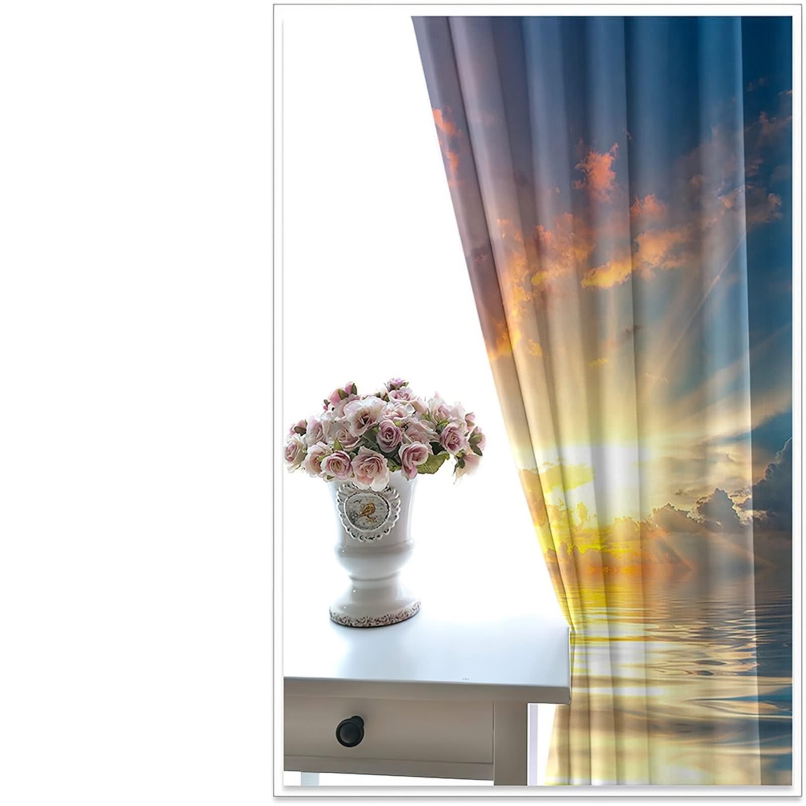 Zasłona okienna Łazienka, zasłony kuchenne zaciemniające jasnoszary żółty krajobraz wschodu słońca poliester 2 panele 488 x 229 cm