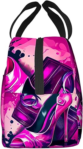 Miniatura 3 de OOZ Bolsa de almuerzo aislada para mujeres y hombres, zapatos de tacón alto rosa, reutilizable, a prueba de fugas, lindas bolsas de almuerzo para el