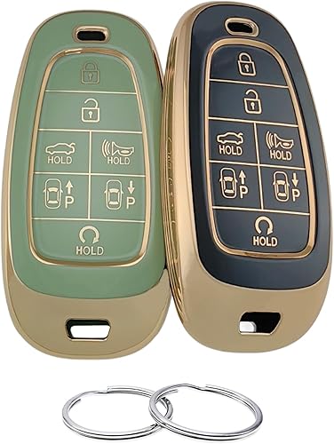 REPROTECTING Funda para llavero de TPU compatible con 7 botones 2019 2020 2021 Hyundai Sonata Nexo 2022 Hyundai Tucson 2023 Palisade (negroverde)