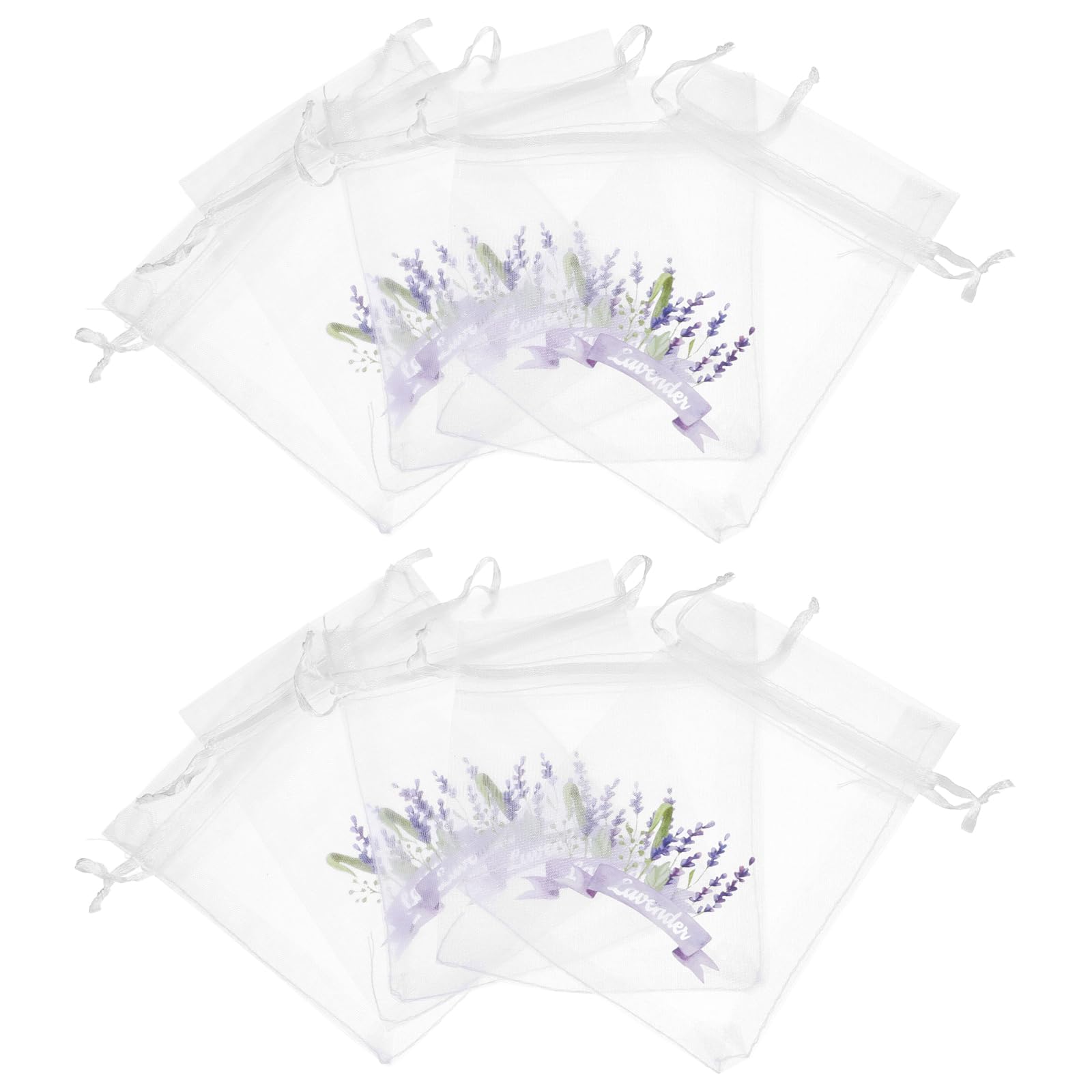 LOGOFUN 20PCS Lavender Sachet Drawstring Bags Lavender Organza Gauze Bags Dried Lavender Mesh Pouches for Home Fragrance Supplies - White