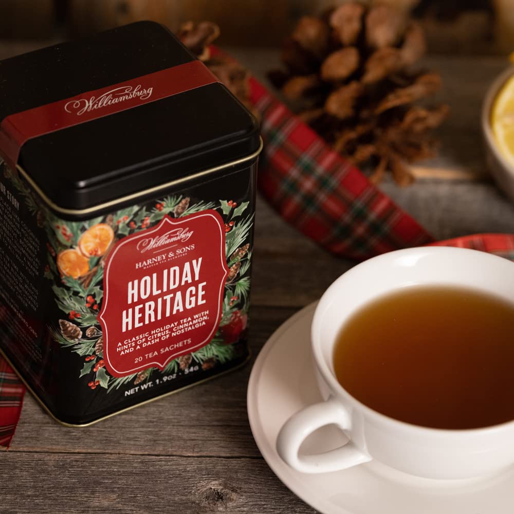 Harney & Sons Holiday Heritage Colonial Williamsburg Blend | Black Tea with Warm Apple, Cinnamon, and Orange Peel,20 Count (Pack of 1)