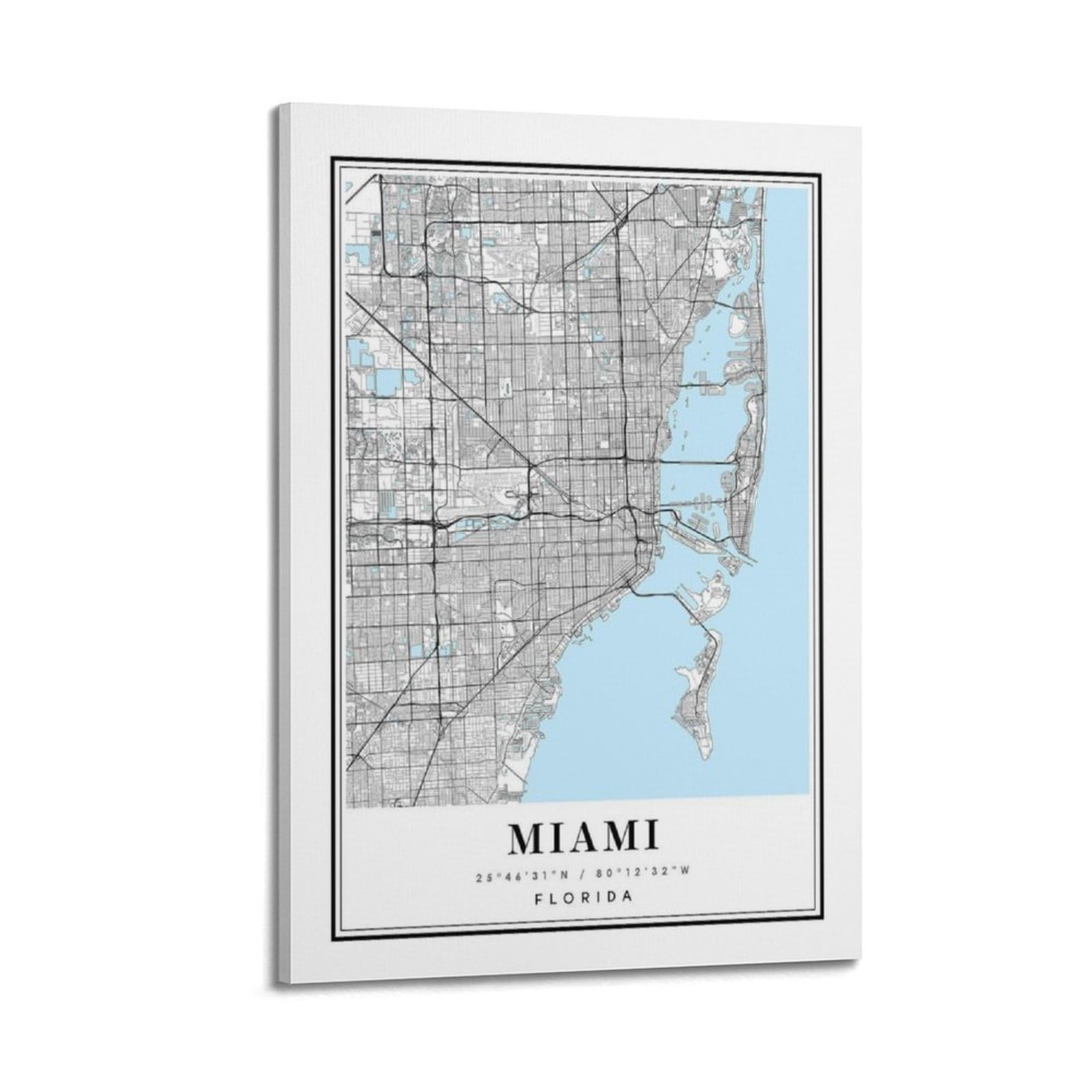 xiaoxiaoshen Miami Florida Map Canvas Poster Wall Art Prints Room Aesthetic Murals Bedroom And Living Decorations 20x30inch(50x75cm)