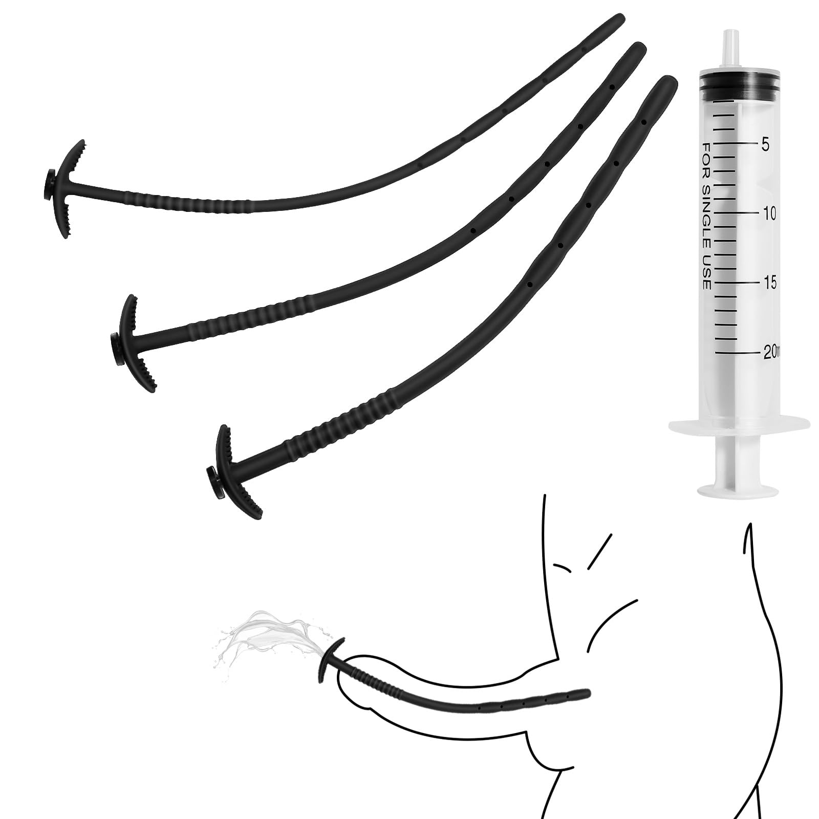 3PCS Urethral Sound Hollow Side Hole Design Sex Toys Catheters & Sounds-Urethra Sounding Stimulation for Men,Male Masturbation Rod Penis Plugs Urethral Training Vacuum Packaging Safe Silicone