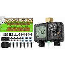 MIXC 247FT Drip Irrigation System + MIXC Rechargeable 2-Zone Water Timer