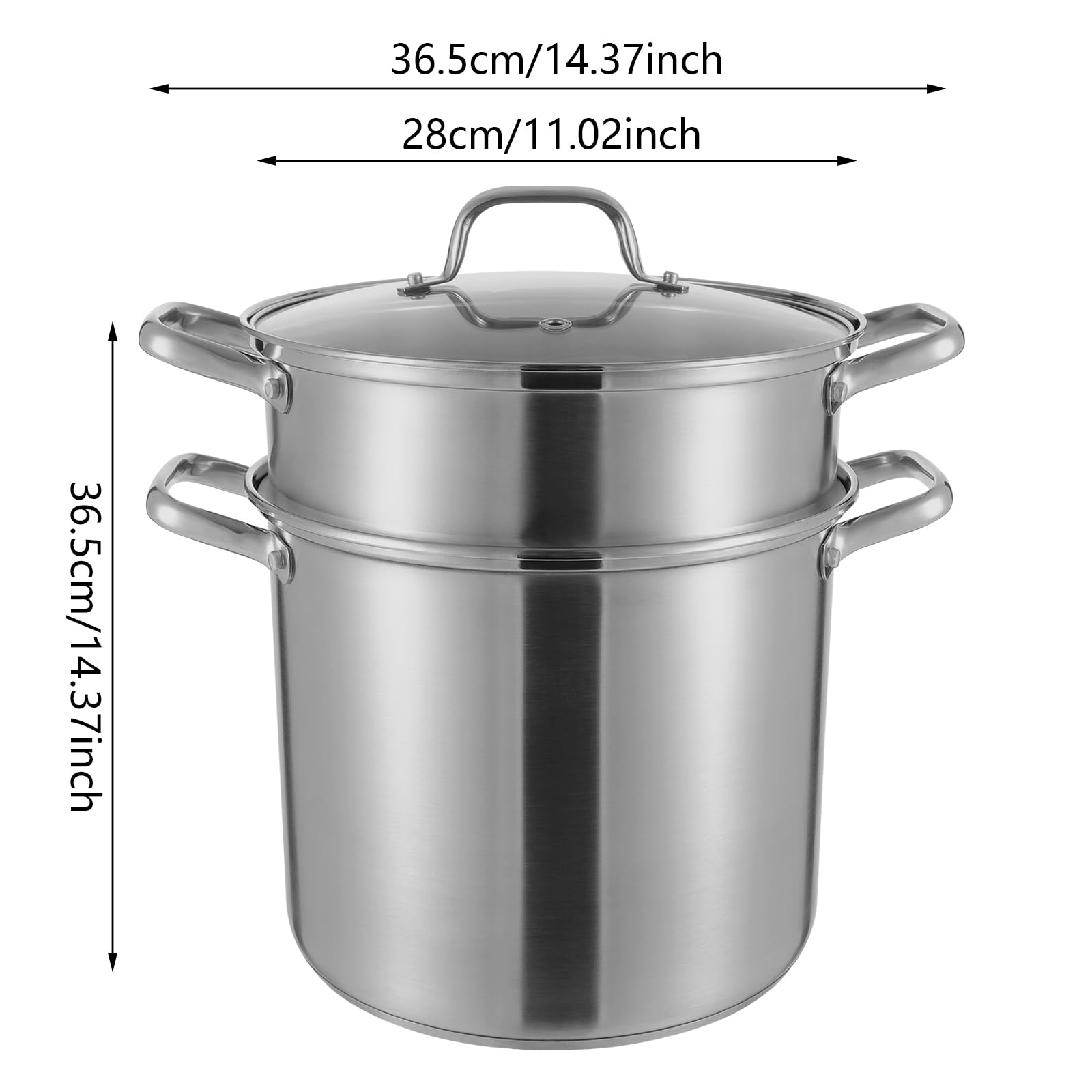 OUKANING Pentola per asparagi e pasta, 8 l, Ø 28 cm, altezza 36 cm, con colino per asparagi, alta con coperchio in vetro, per pasta, patate, verdure