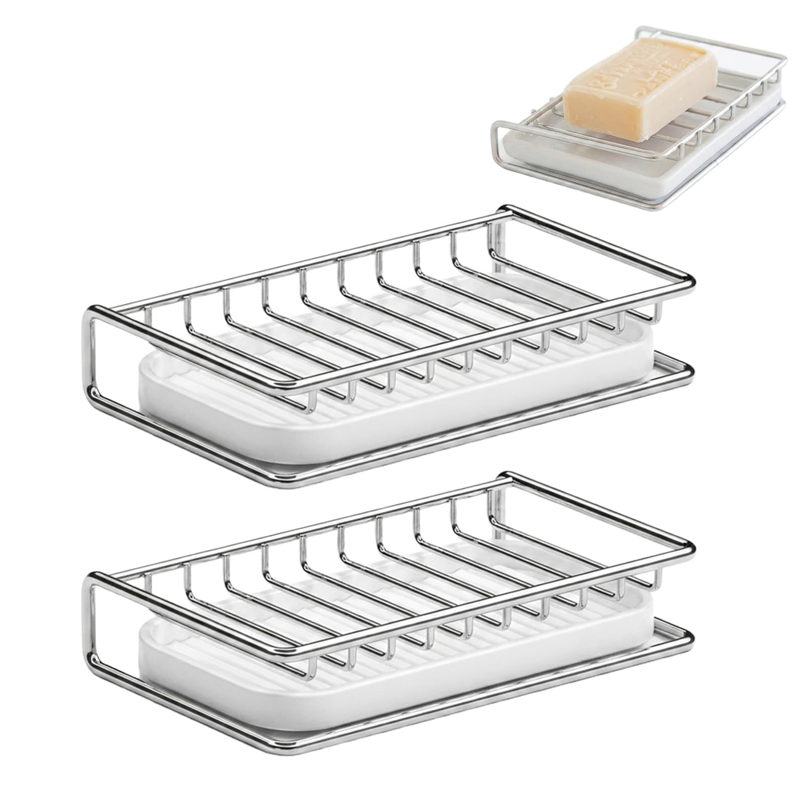 Thhiit 2PCS Stainless Steel Soap Dish with Drip Tray – Quick Drying Soap Holder for Shower, Bathroom, Kitchen & Sink, Non-Slip Soap Bar Holder with Drainage