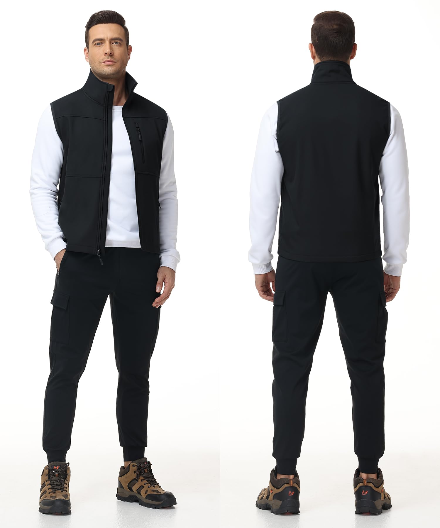 Huayuzh Gilet da uomo per attività all'aperto, senza maniche, in softshell, impermeabile, antivento, interno in pile, per escursioni e golf