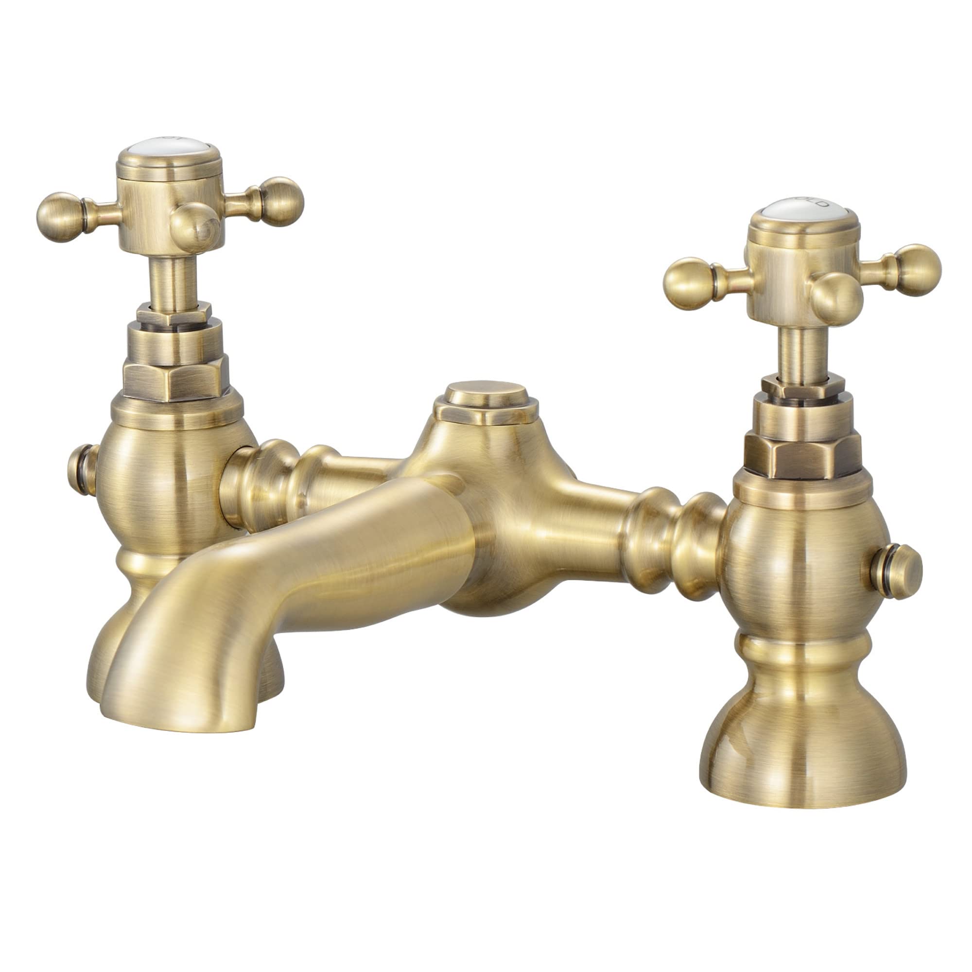 Enki Bronze Camberley, Bt3213, Antique Brass, Bath Mixer Tap, Traditional Victorian Cross Handle, Solid Brass, Easy Clean, Traditional Design, Easy To Install, 1-Year Guarantee