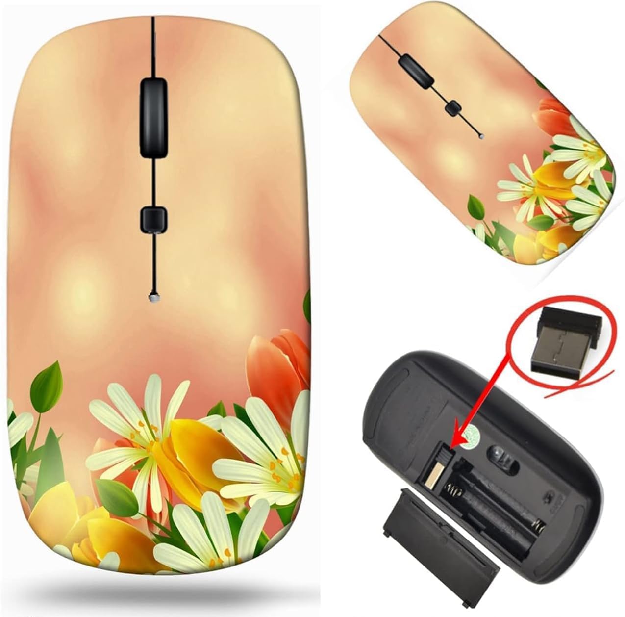 maizi Ratón inalámbrico para Mac Ordenador portátil personal, Ratones inalámbricos ID de imagen 20017853 Fondo floral Dai Portable 2.4G USB Receptor