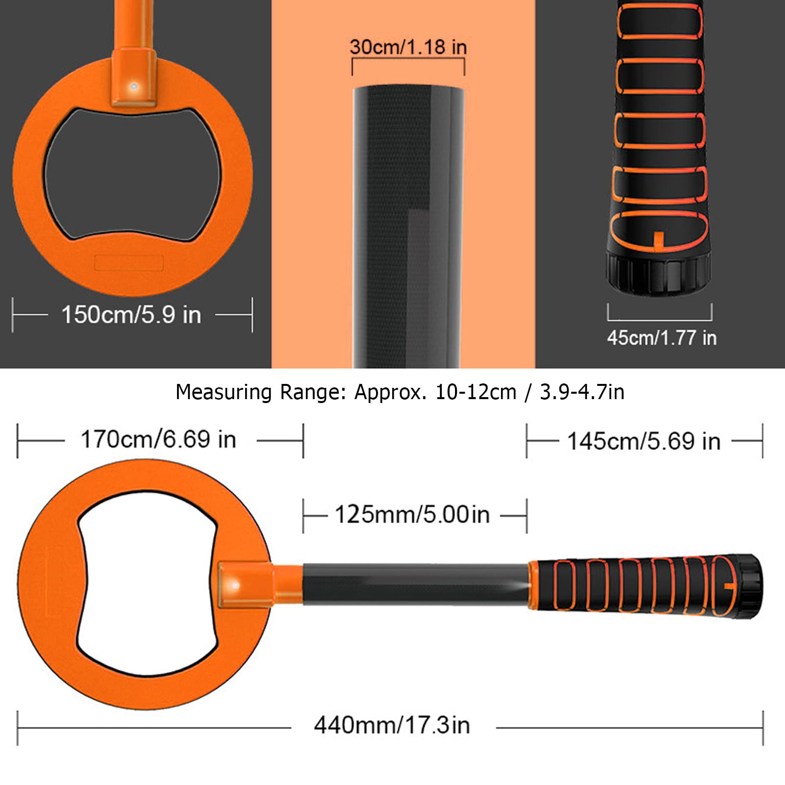 Metal Detector Subacqueo, IP68 Impermeabile 3.9 4.7 Pollici Gamma di Rilevamento Gold Silver Detector con Suono di Allarme, Batteria Al Litio 6F22 1600mAh, Rilevatore Portatile di Oro (Arancia)