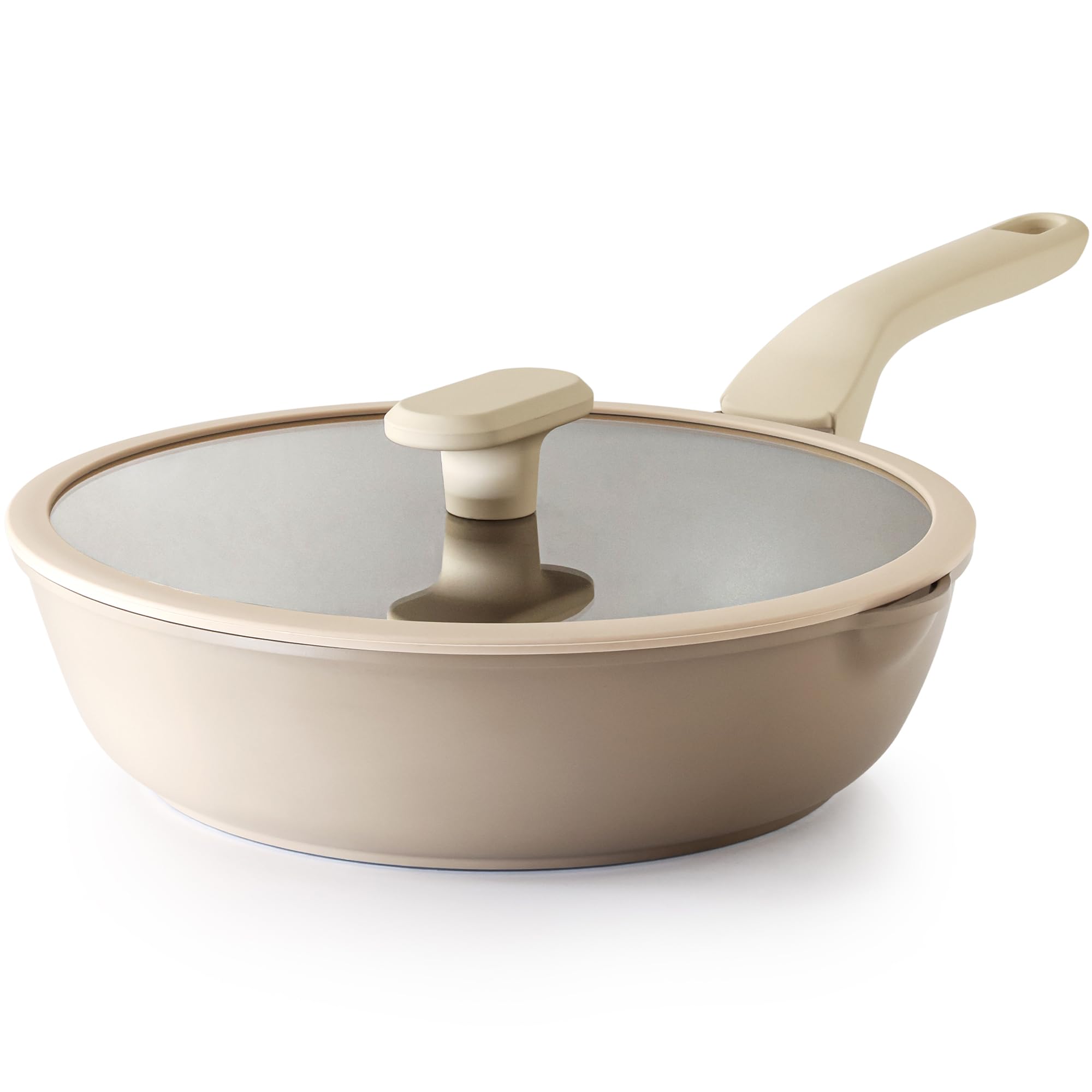 PRICUSIS Antihaftbeschichtete tiefe Bratpfanne mit Glasdeckel, 25,4 cm, 5 x langlebige Antihaft-Schmorpfanne, kratz- und schmutzabweisend, PFOA-frei, induktionsgeeignet, spülmaschinen- und ofenfest