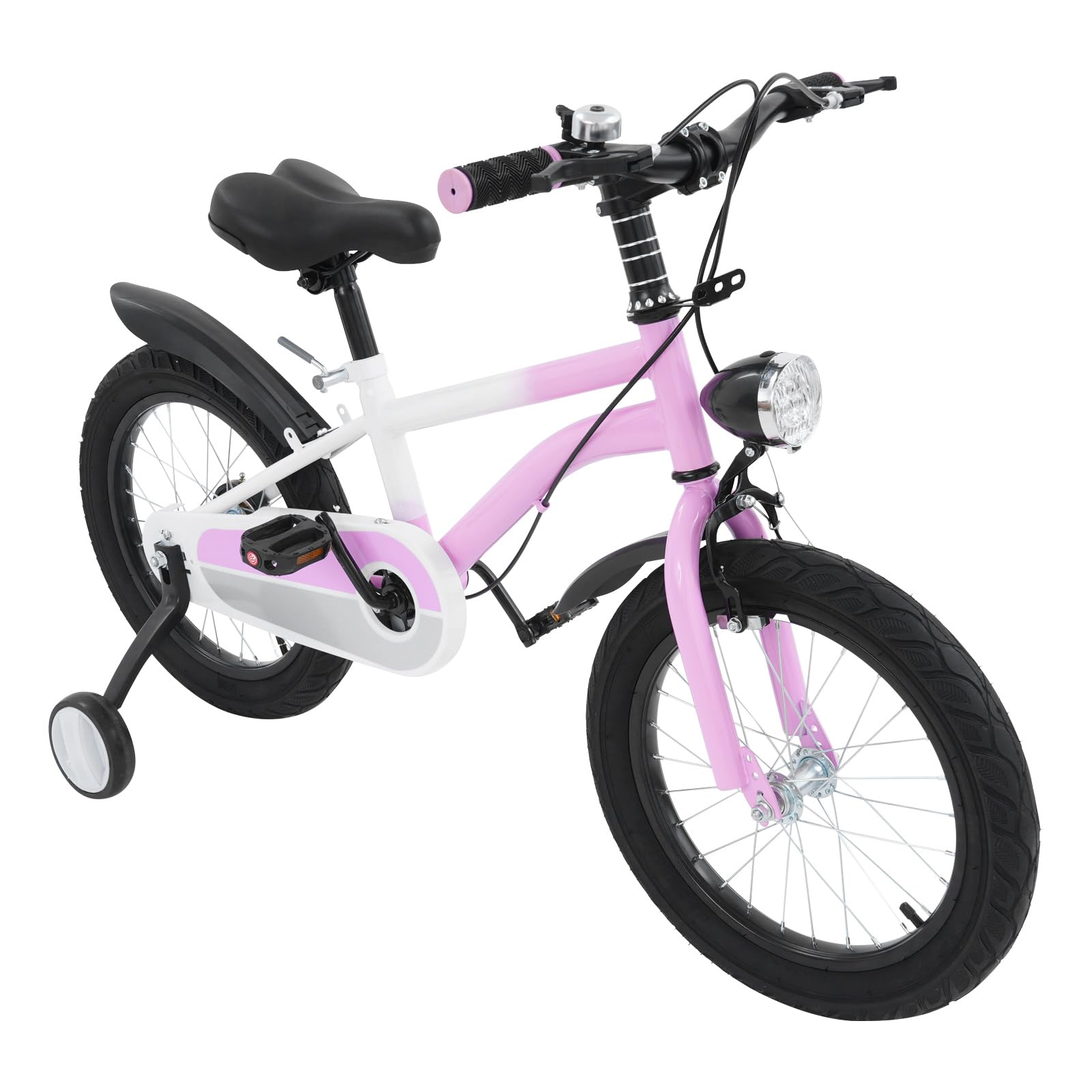 Bicicleta infantil 16 pulgadas freno disco luz LED ruedas estabilizadoras rosa ajustable sillín manillar carga 60 kg