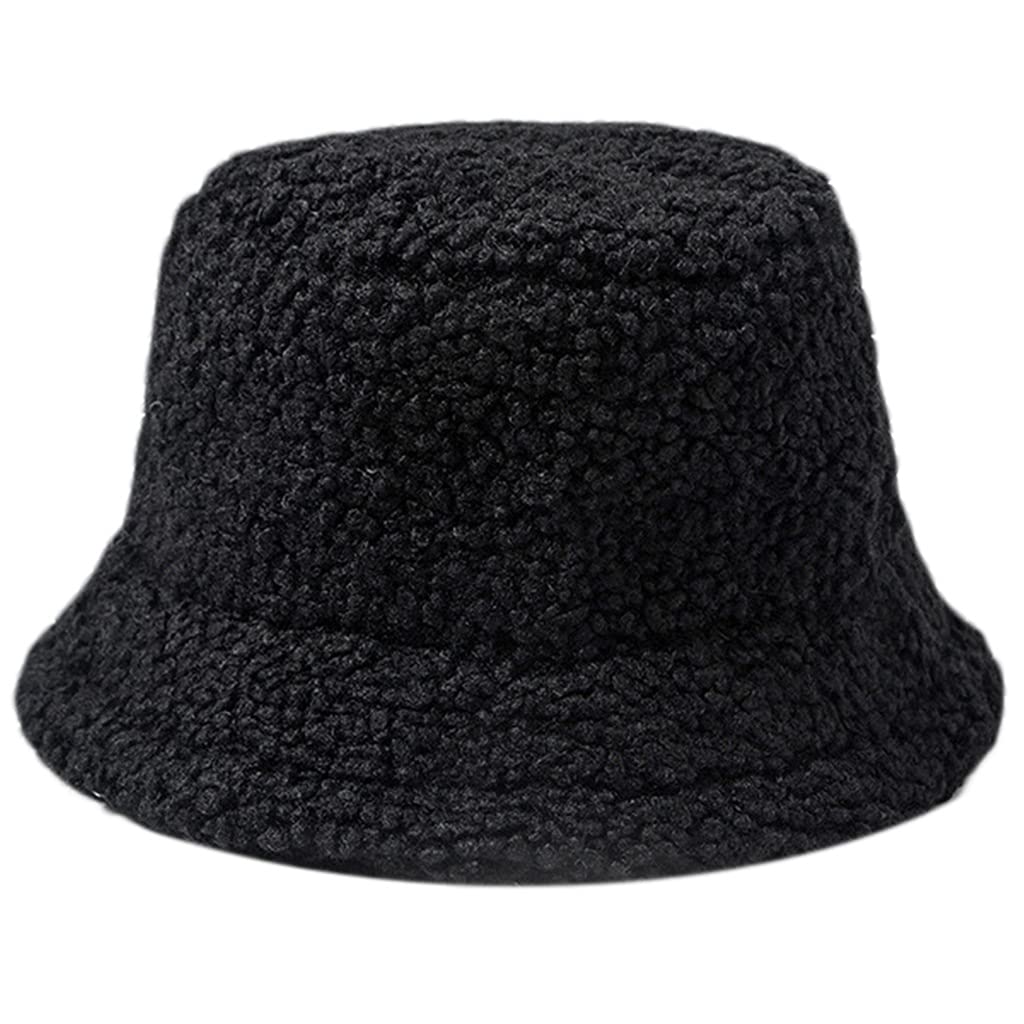 sodeber Lamb Wool Bucket Hat Plush Fisherman Caps Autumn & Winter Warm Basin Wide Brims