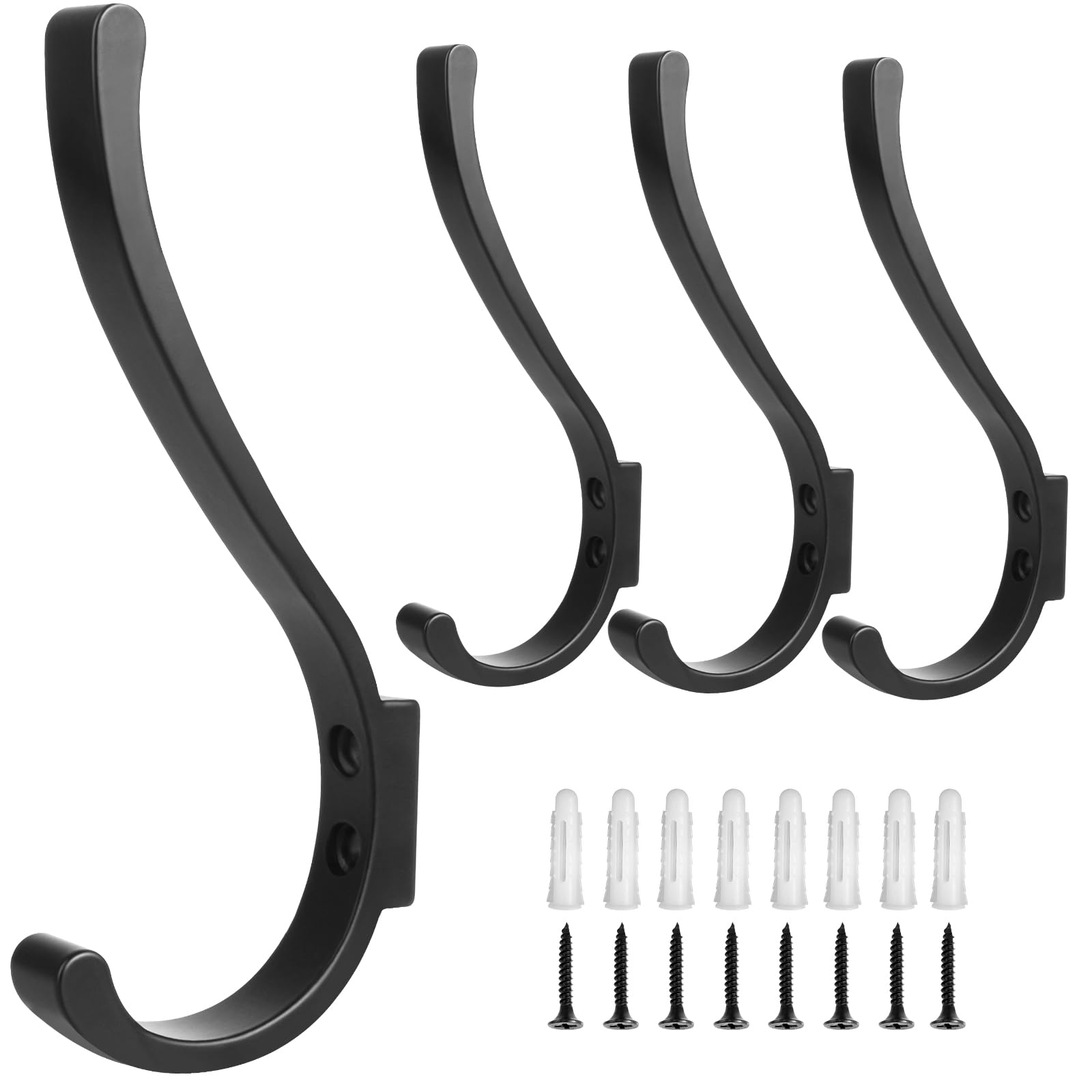 4 Pack Black Coat Hooks Wall Mounted,Metal Door Hook Screw in, Single Wall Hooks for Hanging Clothes Towel Bag Jacket Key Robe
