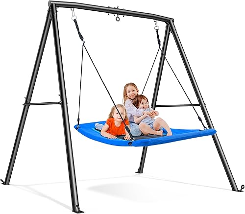 Trekassy Columpio de plataforma grande de 60 pulgadas con marco para niños al aire libre, juego de columpio de 440 libras con soporte de metal