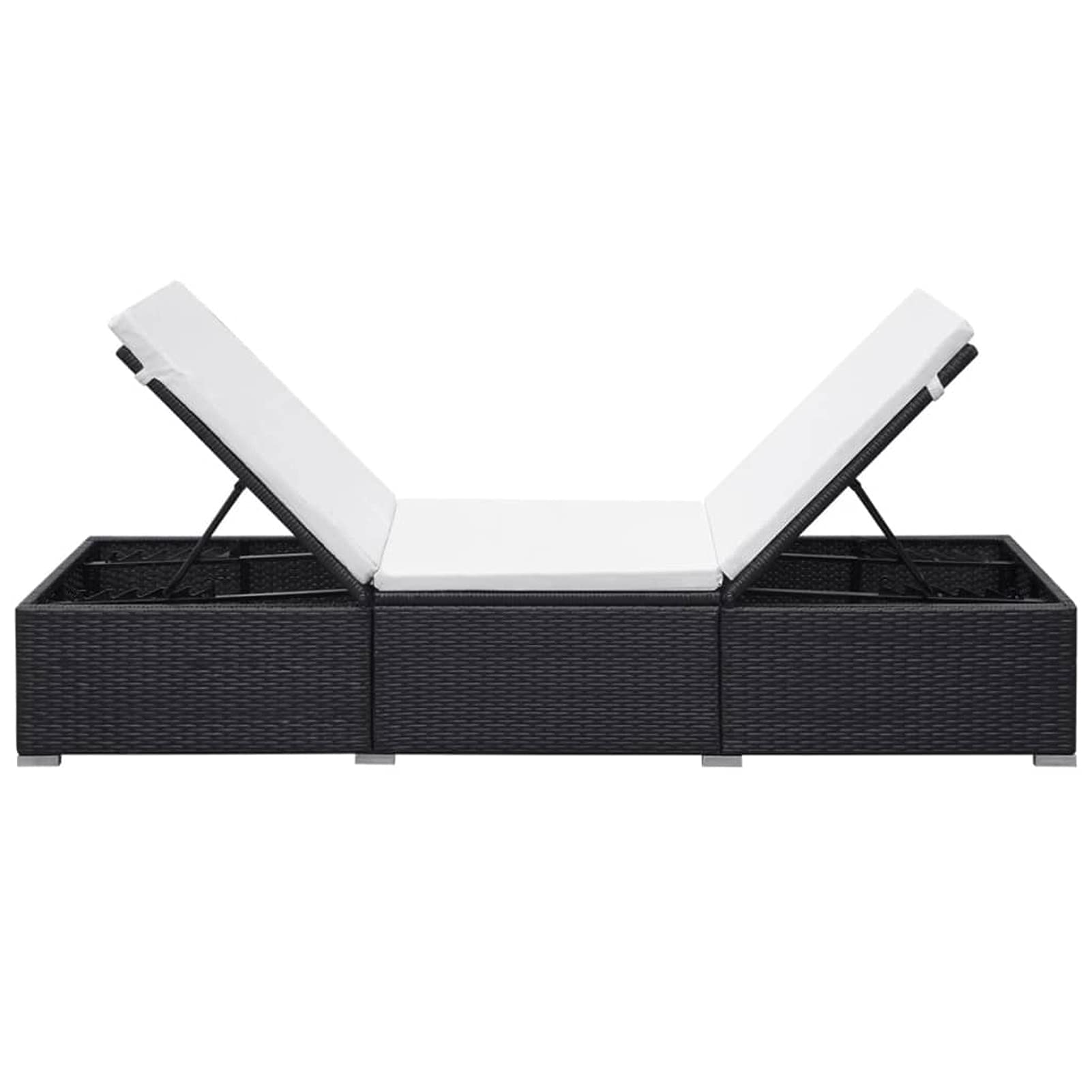 Homgoday Chaises Longues avec Coussins Lot de 2 Résine Tressée Noir, Bain de Soleil de Jardin, Lit de Camping Transat de Relax pour Plage, Extérieur, Balcon, Terrasse