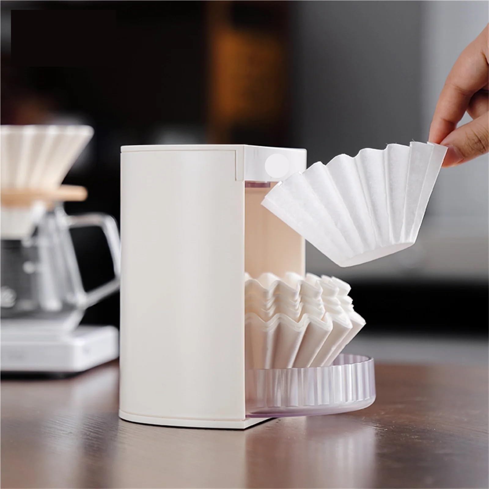 Kaffeefilterpapier-Aufbewahrungsbox, Kuchenfilterpapierhalter, Filterpapier, staubdicht, Aufbewahrungsbox, Barista Für Kaffeebar(White)