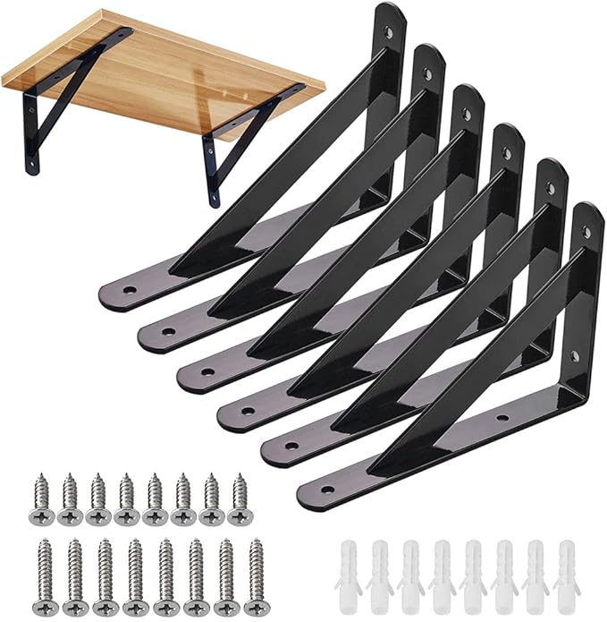 6Pcs Shelf Brackets Heavy Duty Triangle Shelving Brackets Right Angle