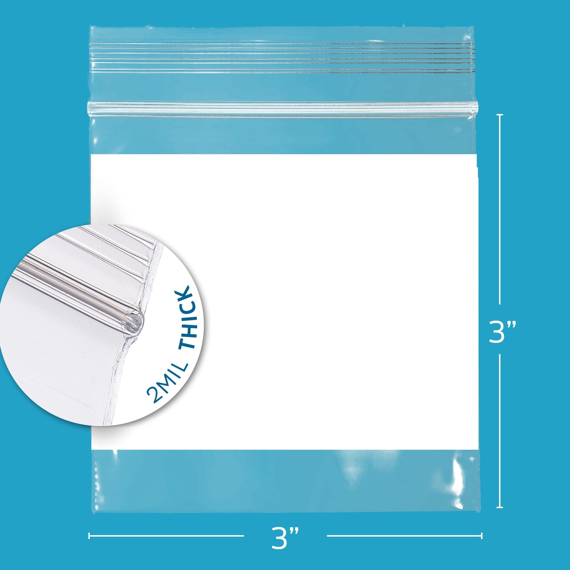 GPI Lot de 1000 sacs en plastique transparent refermables avec fermeture éclair de 2 mm d'épaisseur, solides et durables avec fermeture éclair refermable sur le dessus et bloc blanc pour le rangement,