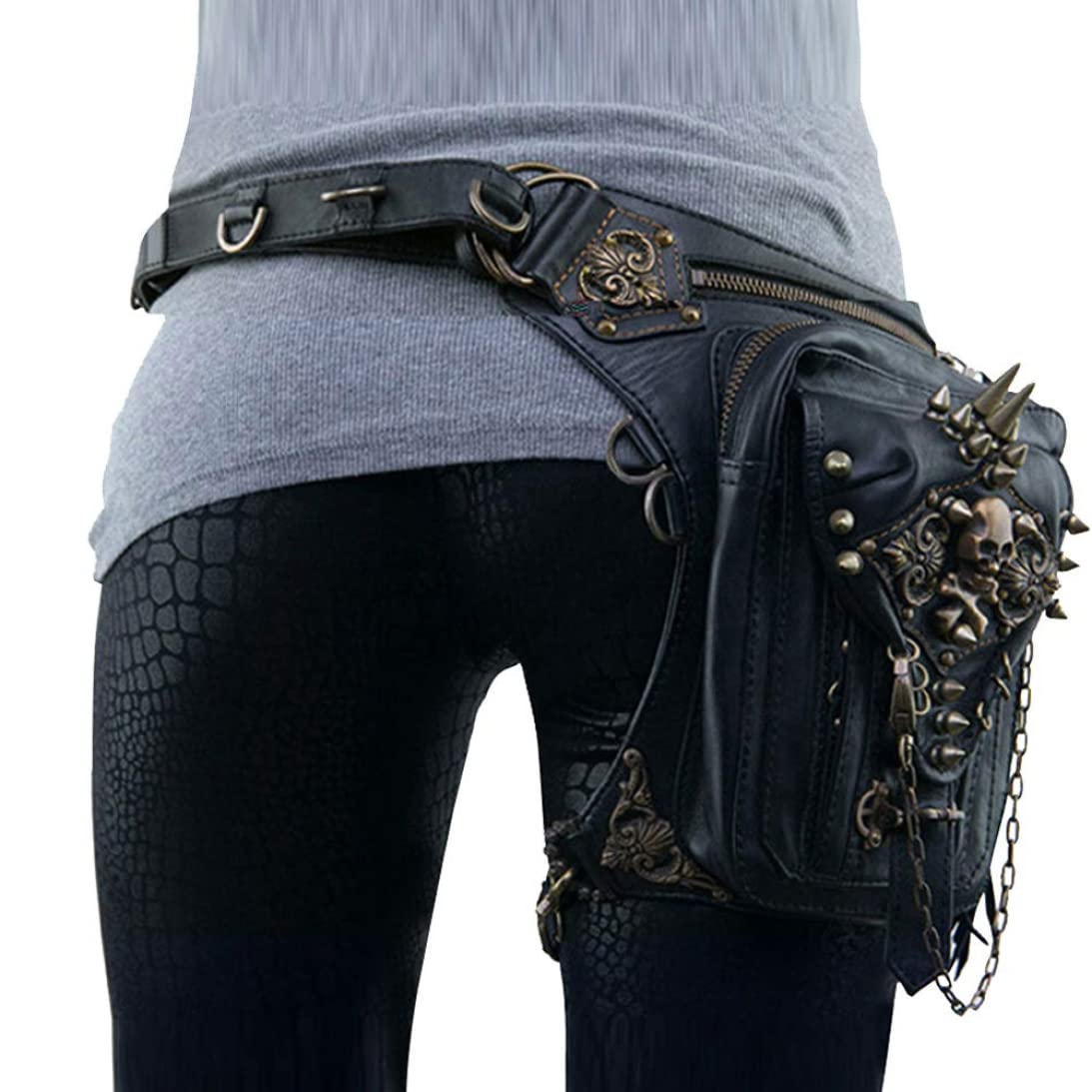 Riñonera Steampunk para Hombre y Mujer, Bolso de Hombro con Calavera gótica