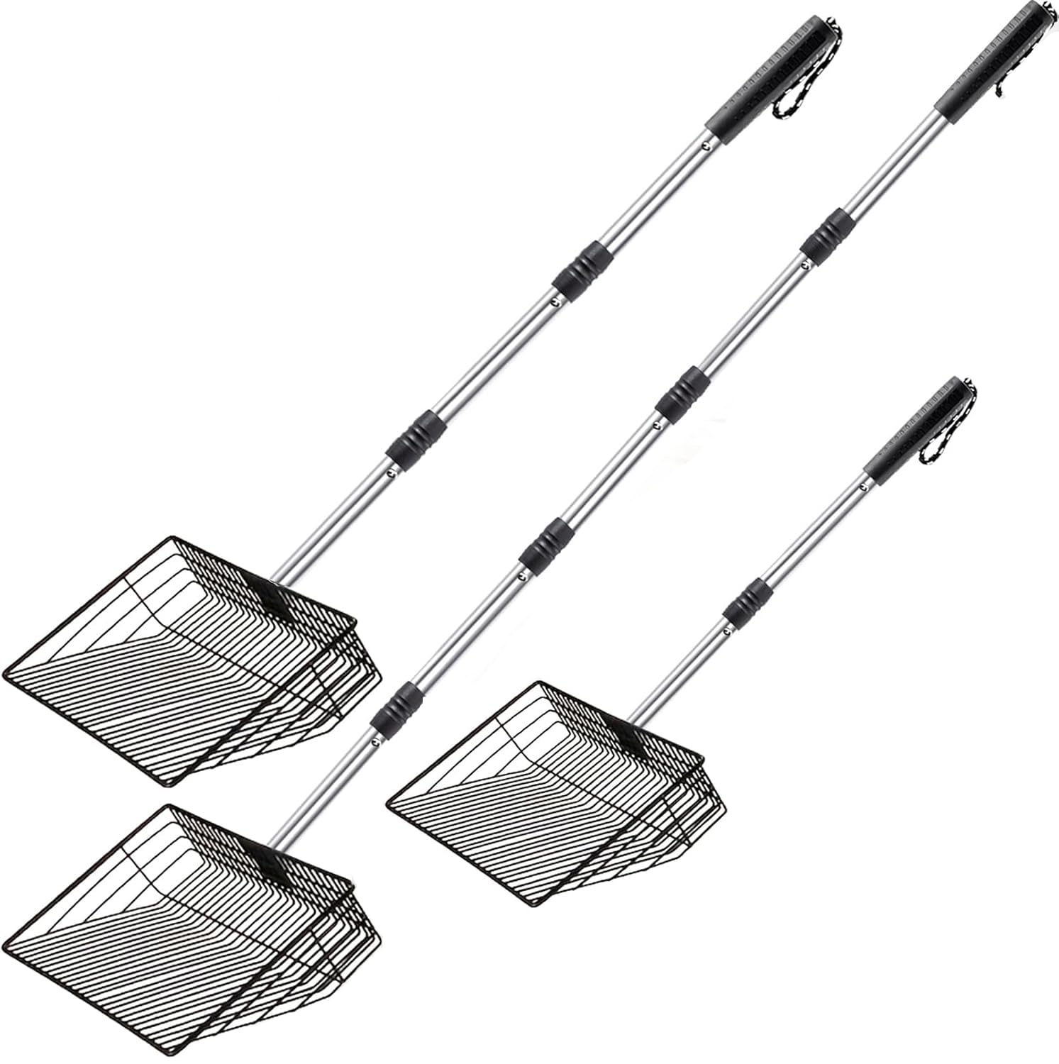 Chicken Poop Scooper, SUVEUS 10 inch Stainless Steel Coop Scoop, Adjustable 32"-67" Long, 5 in 1 Chicken Coops Shavings Shovel, Heavy Duty Sand Sifter