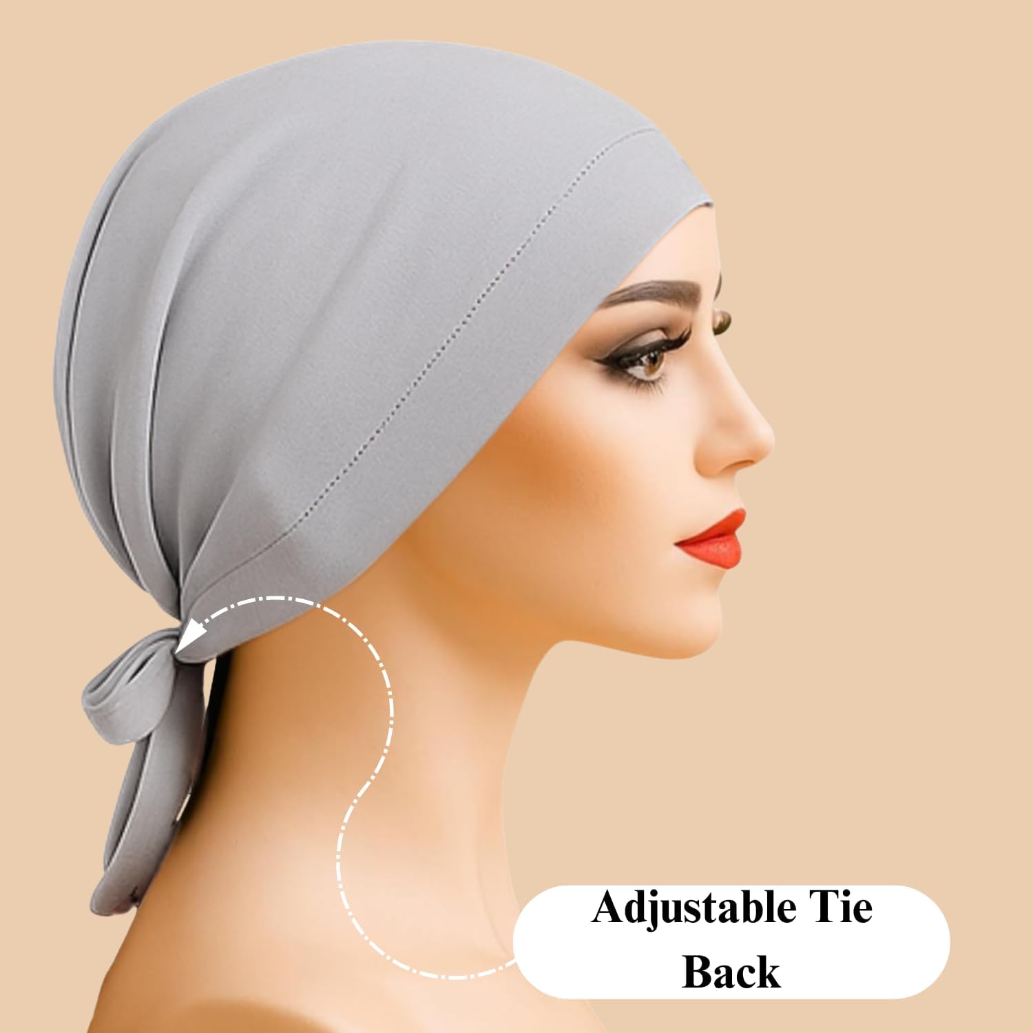 The Grip Cap Satin Hijab Undercap with Silicone Grip – Soft, Non-Slip, Breathable Under Scarf Cap with Tie Back - Daily Wear - Image 2