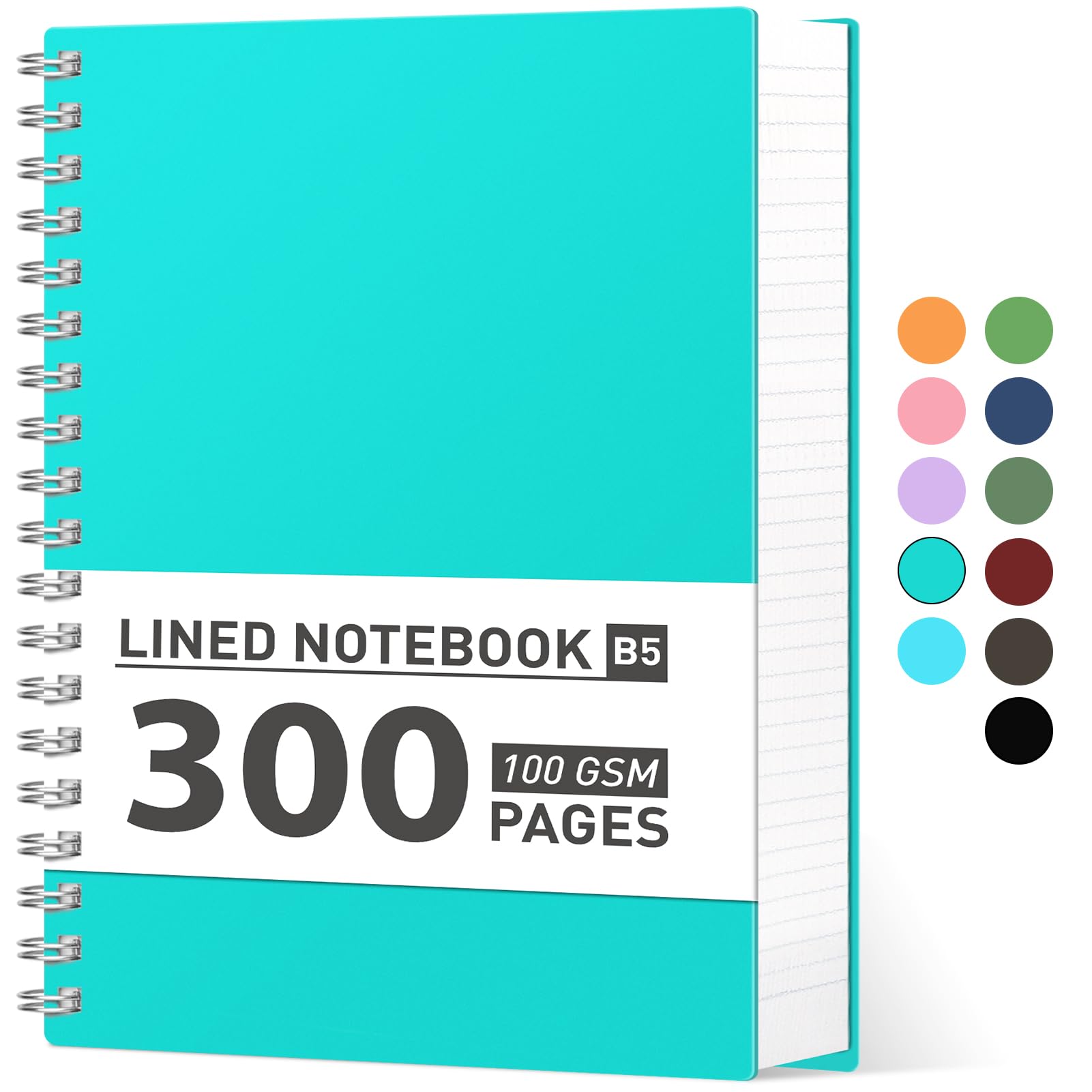 AHGXG Spiral Notebook College Ruled - Large Spiral Journal Notebook B5 7.48" × 10.15", 300 Pages, 100GSM Thick Paper, Plastic Hardcover, for Work