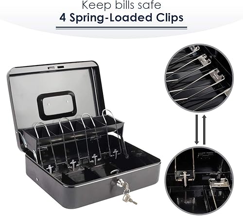 Miniatura 7 de KYODOLED Caja de dinero con cerradura con cerradura, caja de dinero con bandeja para efectivo, caja fuerte con cerradura con llave, organizador de