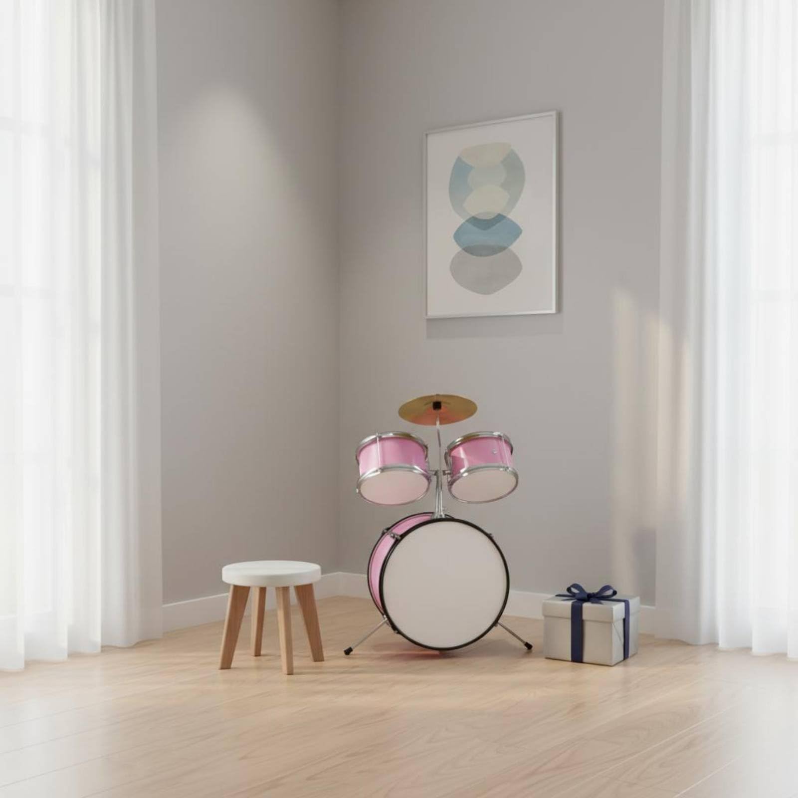 Drumset-Drumset Kompakt Schlagzeug Eteigerfreundlich Mini Jazz Drum Set für Zimmer, Zuhause , Rosa