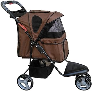 Carrinho de passeio para cães Carrinho de viagem para animais de estimação Três rodas Porta-copos dobráveis Cesta de armazenamento Carrinho de cachorro para gatos Carrinho de cachorro Carrinho de corrida Carrinho de cachorro com máximo de 15 kg (marrom)