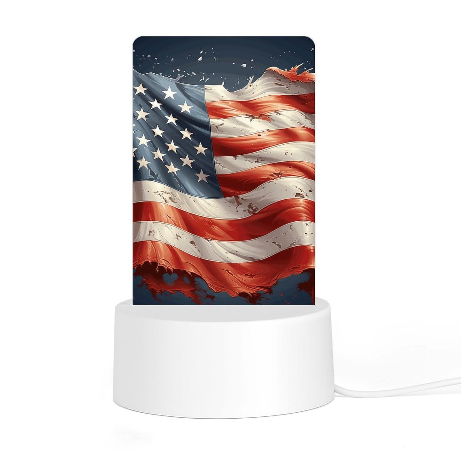 Acrylic Night Light with Base, Stars and Stripes Printed Desktop Night Light LED Bedside Night Light for Bedroom, Bathroom, Corridor, Holiday Gift