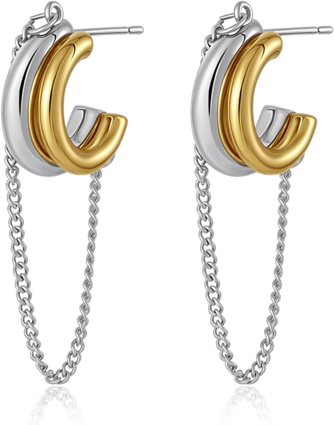 Silver and Gold Two Tone Earrings for Women Light Weight Mixed Metal Dangle Earrings Statement Chain Tassel Hoop Earrings Trendy Fashion Jewelry Gift