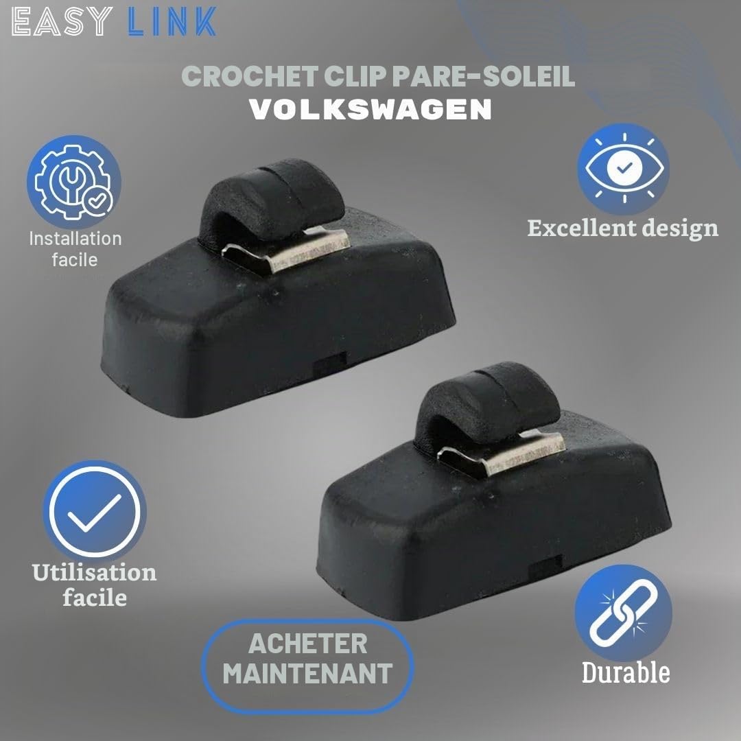 2x Support de pare-soleil Clip Noir Compatible avec VW Transporter T5 Amarok Passat Caddy Golf Bora Polo Sharan Touran Skoda Octavia Superb Seat Ibiza Leon Toledo 3B0857561B