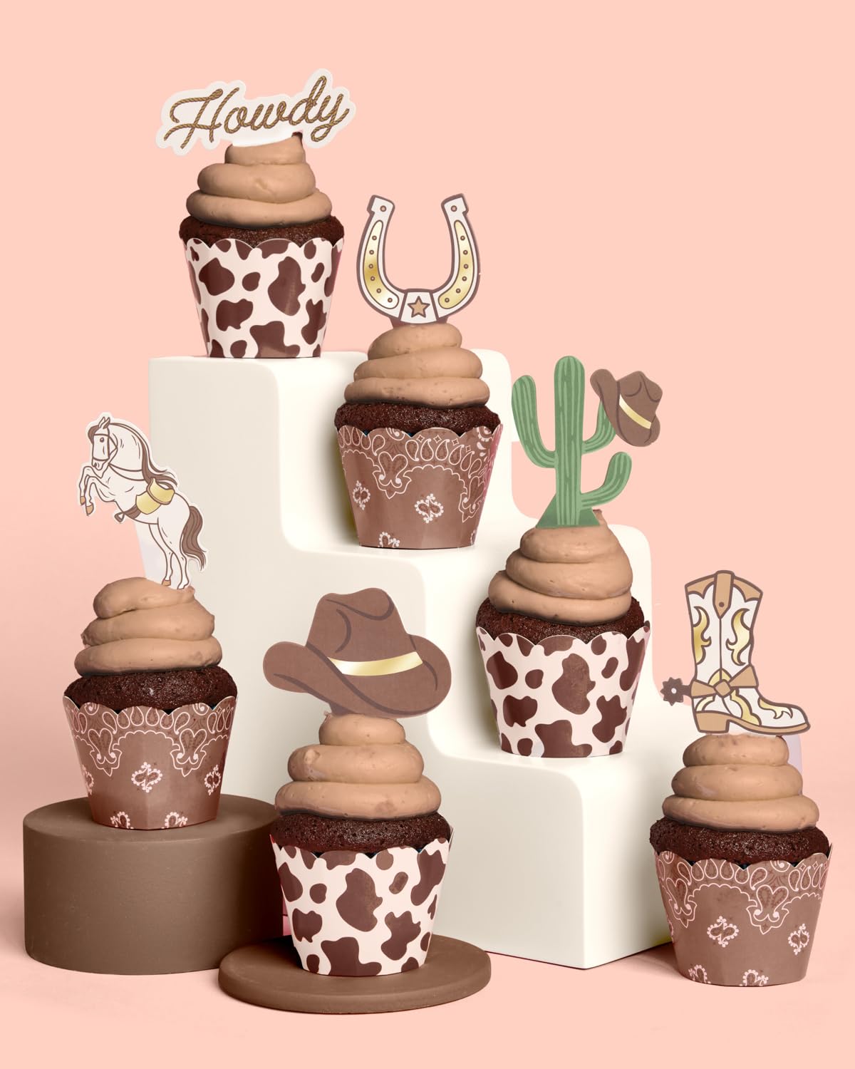 xo, Fetti Western Cupcake Liners + Toppers - Set of 24 | Rodeo Birthday Cake Decoration, Hoedown Bachelorette Food Accessory, Kids Party Supplies