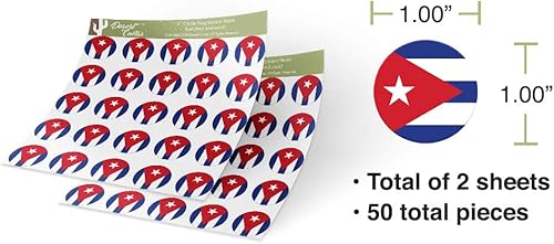 Miniatura 3 de Desert Cactus Adhesivo de la bandera de Cuba, redondo de 1 pulgada, dos hojas, 50 piezas en total con logotipo de país para niños, calcomanía de