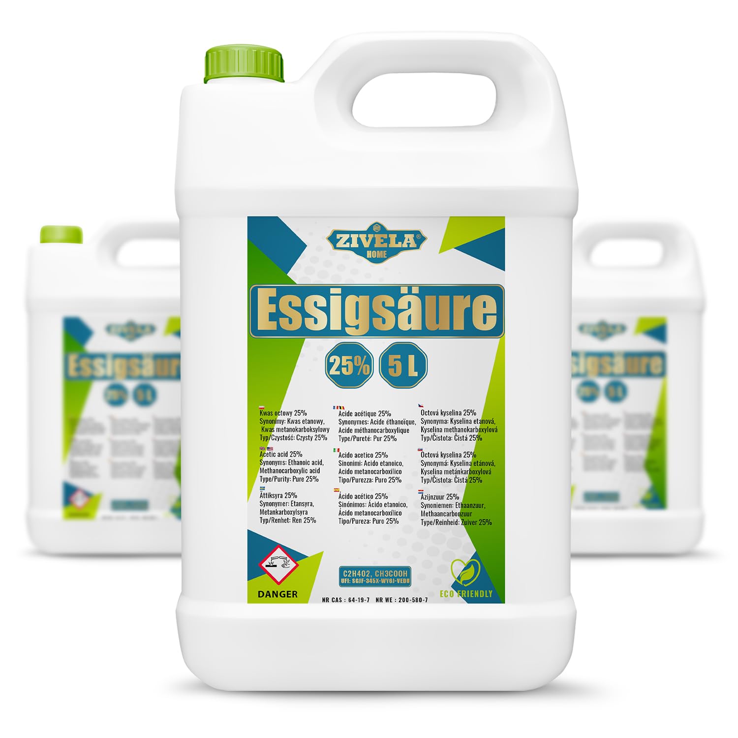 Ácido acético (15 L, 25% de 3 x 5 l, calidad alimentaria, fabricado en Europa)