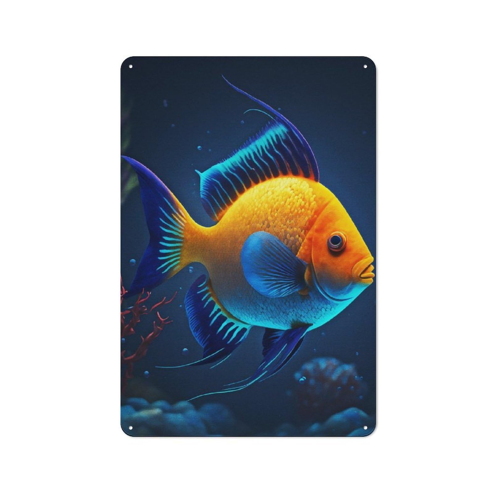 Junmoney Cute Tropical Fish Retro Metal Wall Sign 30X20cm With For Garage Wall, A Decorative Metal Sign For Garages And Workshops