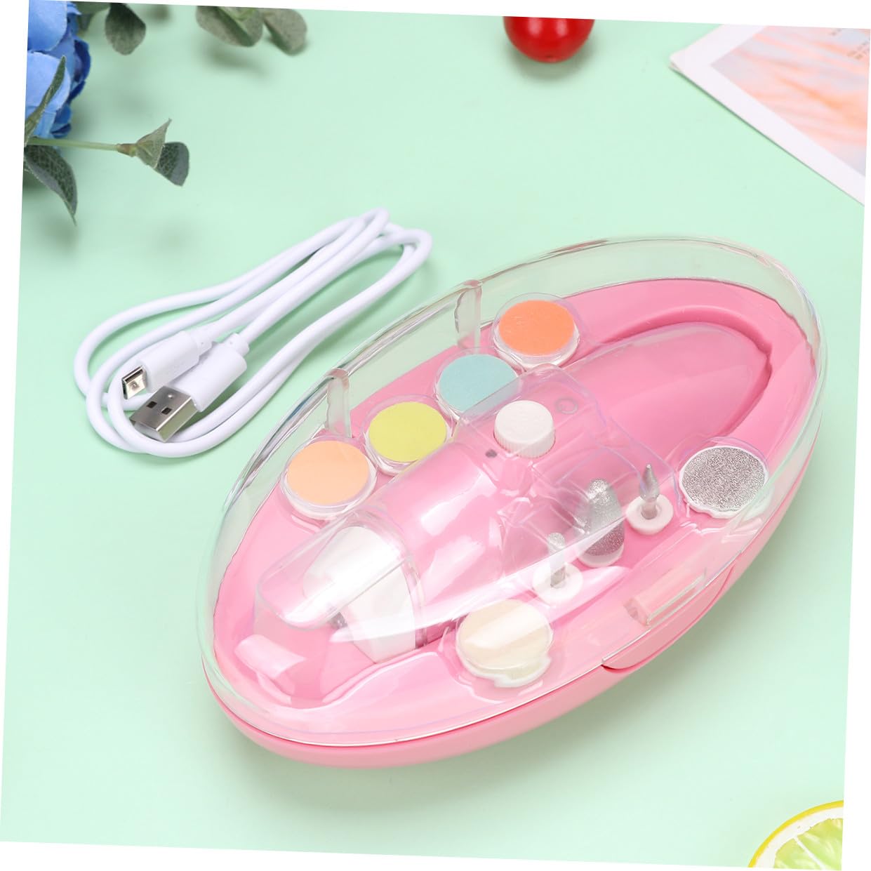 1juego Cortauñas Eléctrico Para Bebés Luz Nocturna Kit De Pulido y Cuidado De Uñas Para Niño Niña y Recién Nacidos Sin Batería Color Rosa