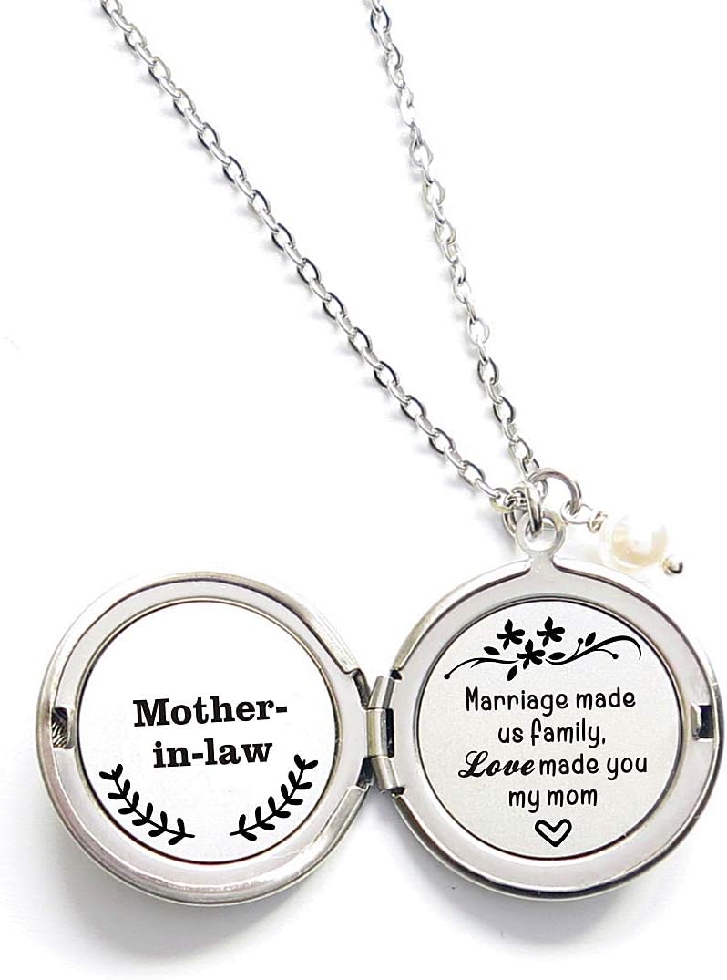 Mother in Law Keepsake Gift Marriage Made Us Family but Love Made You My Mom Long Locket Necklace,Mother of the Groom,Mother of the Bride Gift Wedding Day Gift for Mom