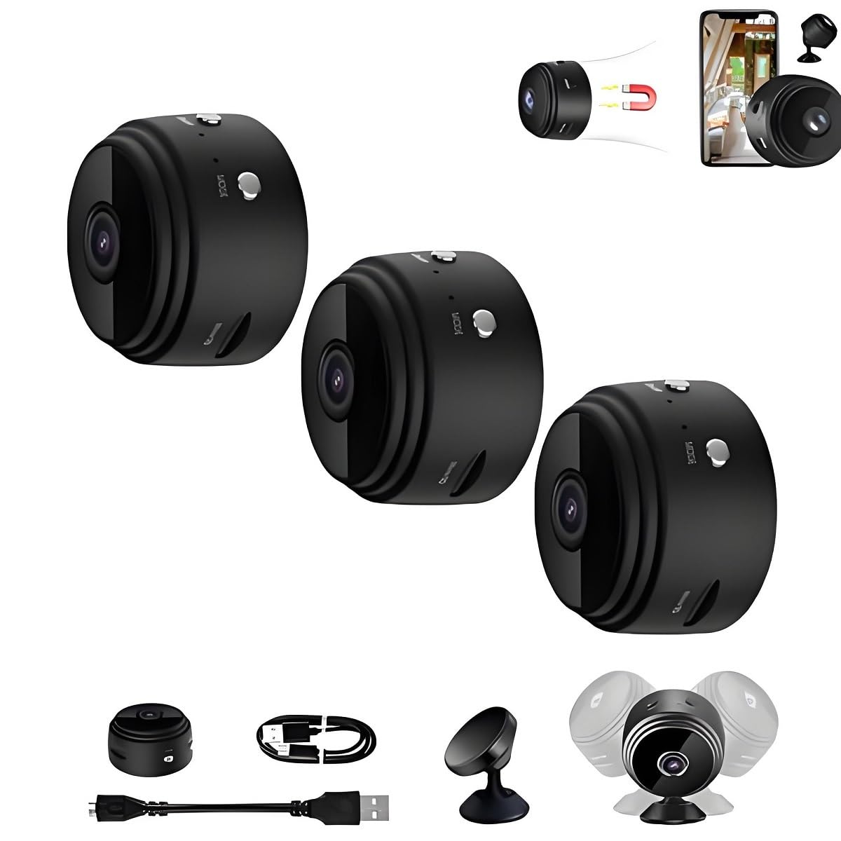 TMAOZW Orbicam-Orbicam Camera,Orbicam Security Camera,Orbicam Magnetic Mini Security Camera Mini Wireless Wifi Camera 1080p HD, High-Resolution Footage, Can Be Used Anywhere(3Pc*Black)