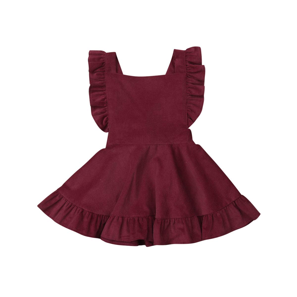 Douhoow Toddler Baby Girl Ruffle Sleeveless Dress Romper Jumpsuit Overall Cotton Skirt Outfits (4-5 T, Wine Red)
