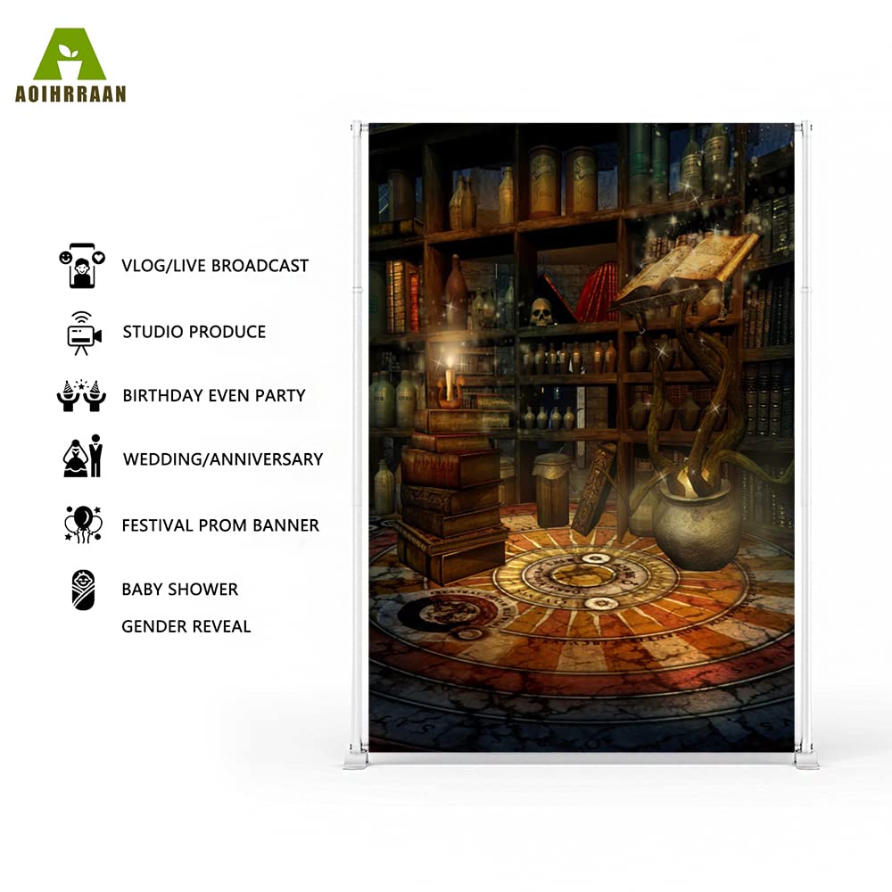 Aoihrraan 2,5x3m Fantasy Gothic Castle Backdrop Magic Book Candles Skulls Potion Shelf Wizard Enchanted House Photography Background Halloween Party Decor Children Adult Portrait Photo Studio Props - Image 2