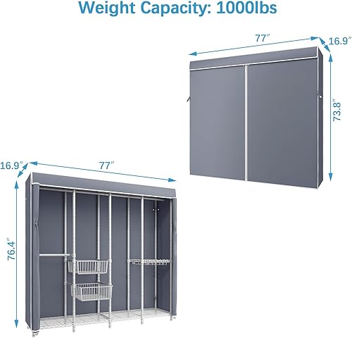 Miniatura 5 de VIPEK V40C Pro Coverd - Perchero de armario para dormitorio, resistente, color blanco, con cubierta de tela Oxford gris, estante de metal