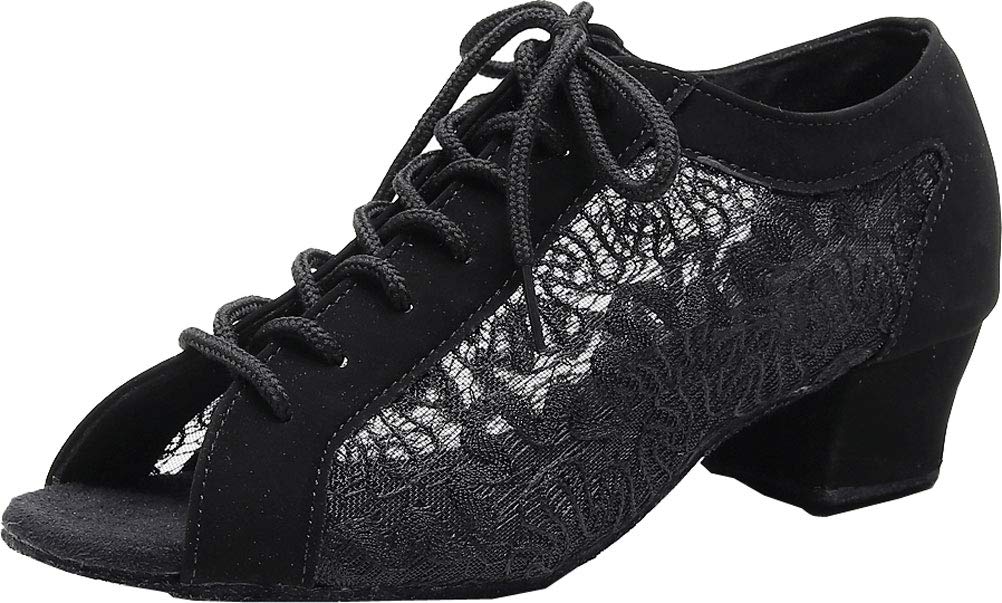 Womens Lace Up Dance Shoes Peep Toe Latin Ballroom Social Practice Salsa Cha-cha Custom Heel Comfort Soft Sole Tango Light Weight Ventilated Lace-image-41