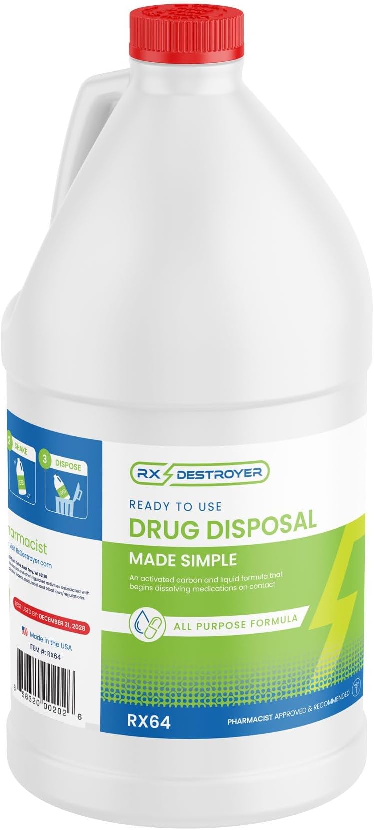 Rx Destroyer All-Purpose Formula - Eco-Friendly Medication Buster Solution, Drug Disposal in a Bottle for Pills, Capsules, Tablets, Liquids - 64 oz., 1 Count, 4 Packs, 4 Total