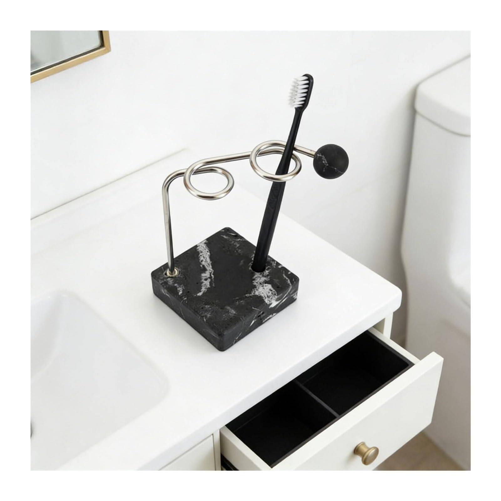Portacepillos de Dientes Organizador Moderno del Acero Inoxidable Tenedor Cepillo de Dientes con la Base mármol Falsa Vaso de Enjuague bucal Reutilizable