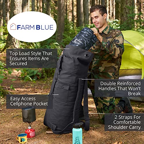 Image of Farm Blue 2 Strap Military Travel Duffle Bag, Black, L, Military Camping
